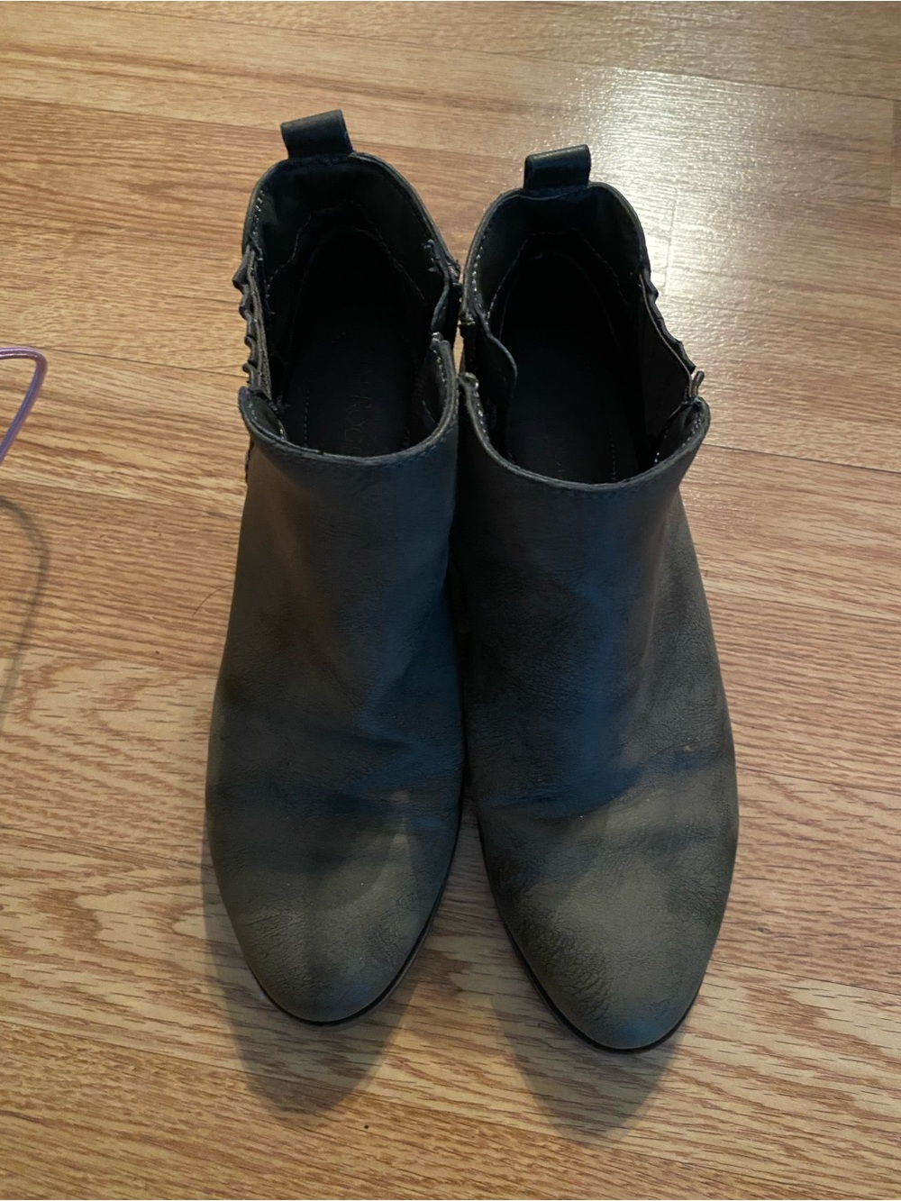 Kim Rogers Dark Gray Faux-Leather Ankle Booties
